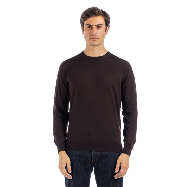 Filippo De Laurentiis Classic Crew Neck Sweater In Rich Chocolate Tone