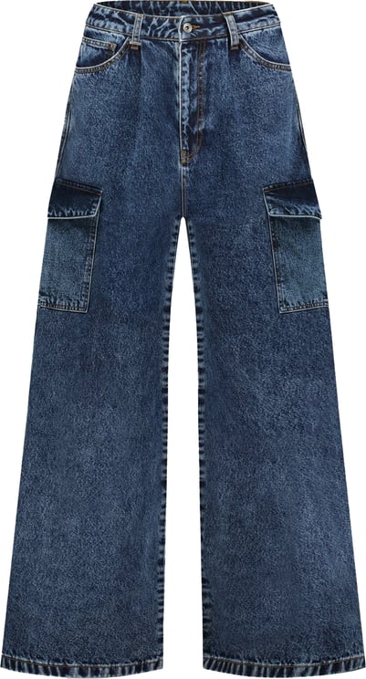 FLÂNEUR Wide Leg Cargo Jeans | Blue Denim