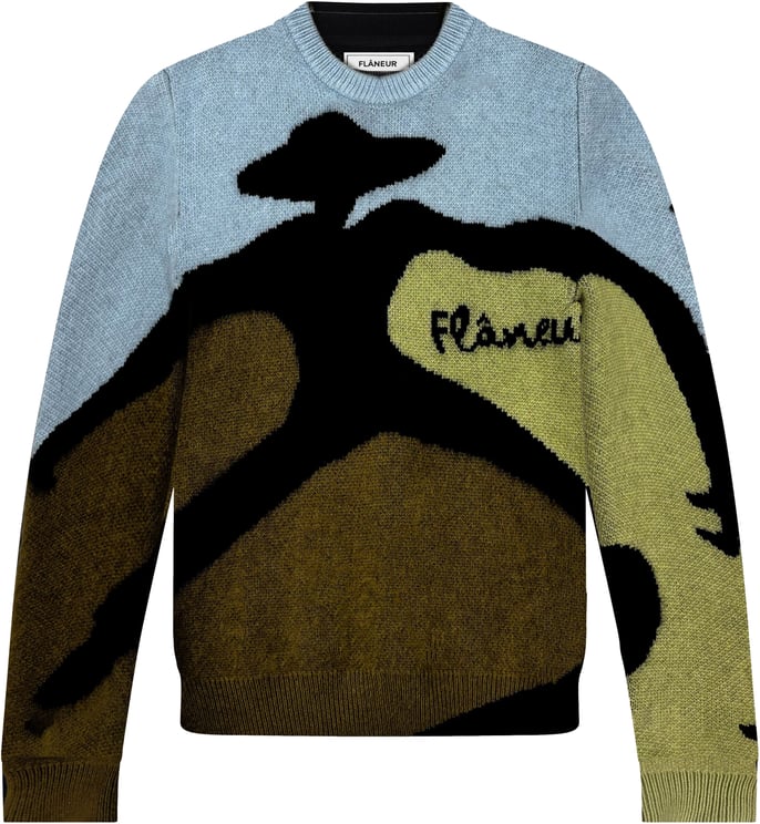 FLÂNEUR Knitted Swirl Sweater | Khaki