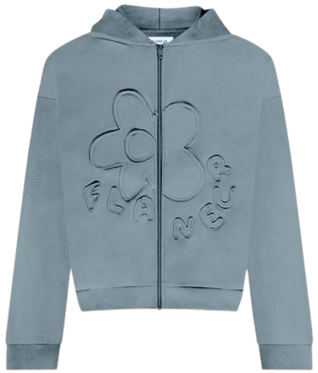 FLÂNEUR Blossom Patches Zip-Up Hoodie | Steel Green