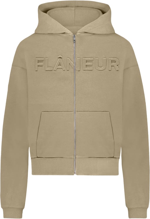 FLÂNEUR Embossed Zip-Up Hoodie | Sand