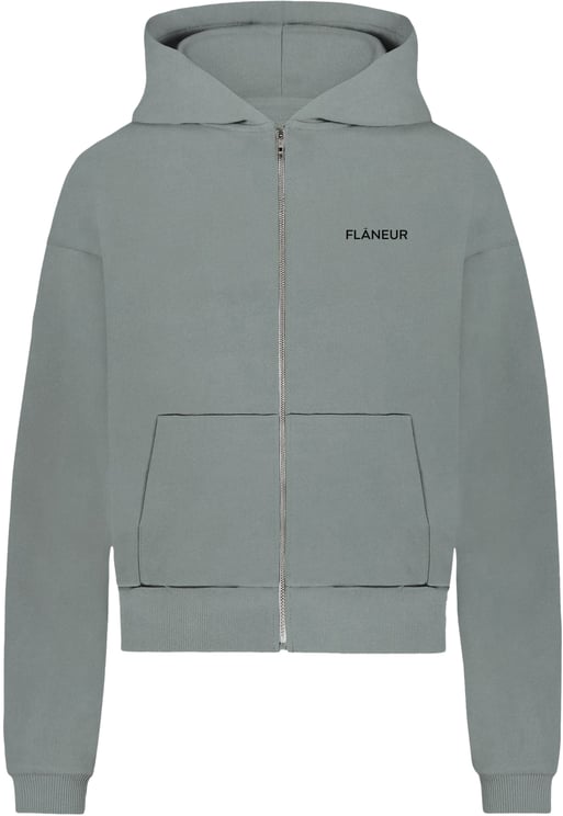 FLÂNEUR Logo Zip-Up Hoodie | Steel Green