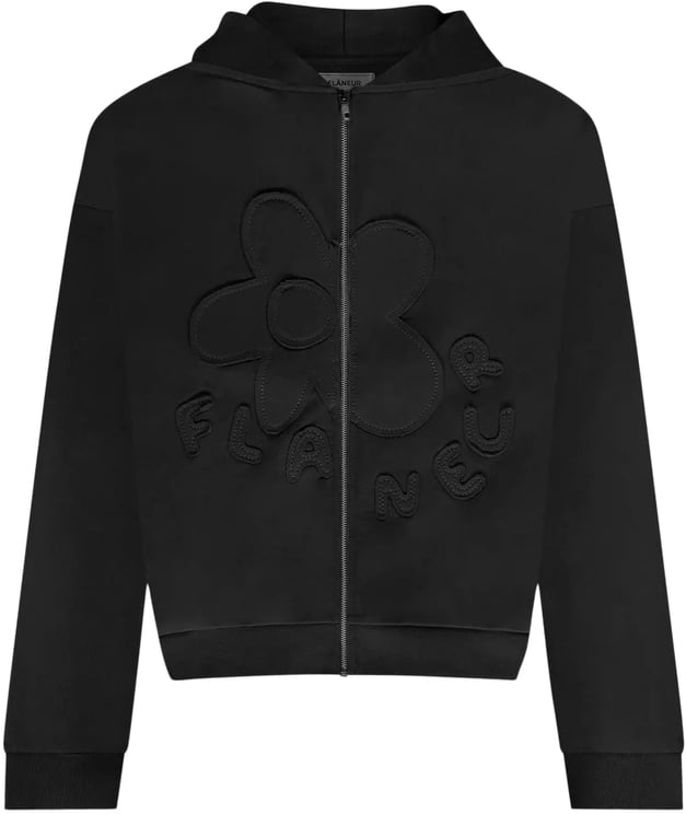 FLÂNEUR Blossom Patches Zip-Up Hoodie | Black