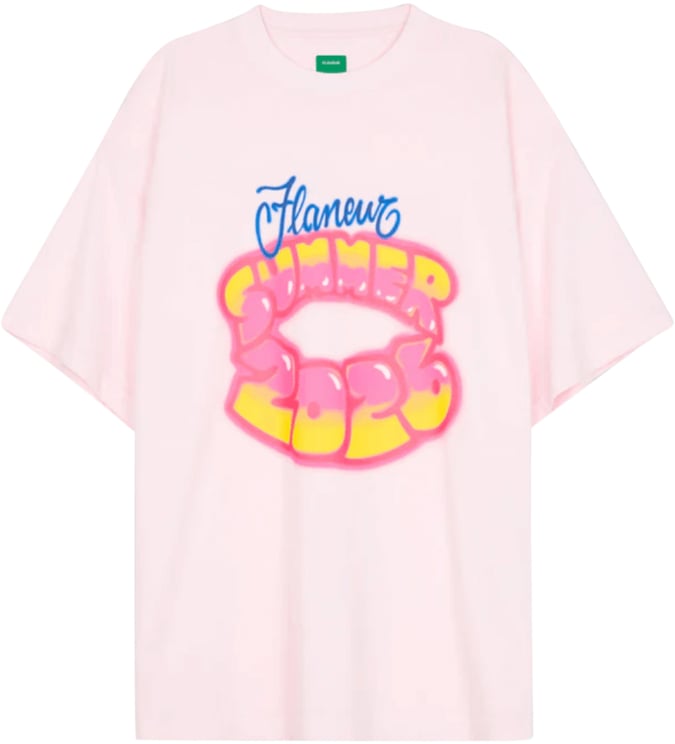FLÂNEUR Roze zomer T-shirt met airbrushprint