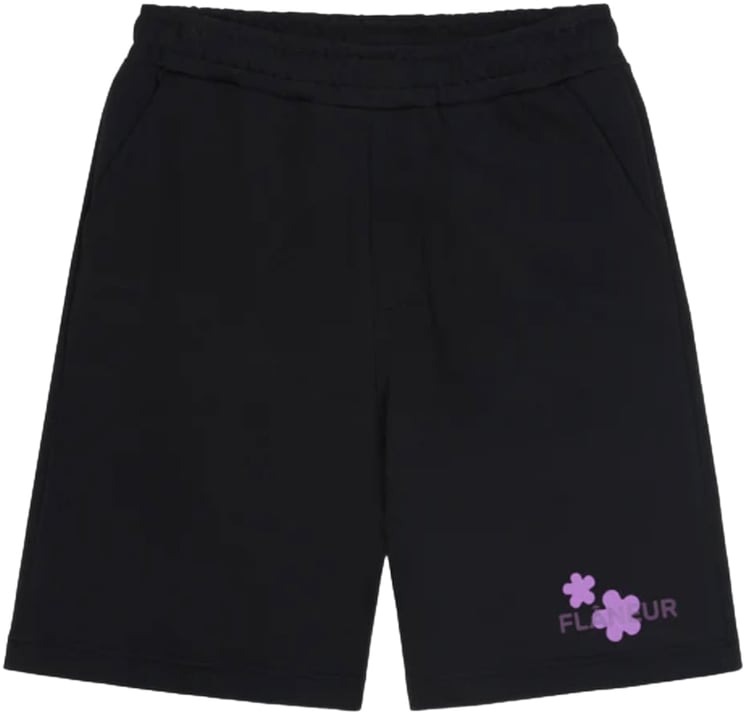 FLÂNEUR Biologische bloemenprint shorts ZWART/ROZE