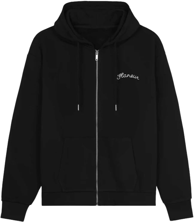 FLÂNEUR Signature hoodie met ritssluiting, zwart.