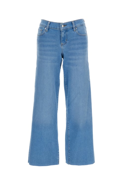 Frame Wide-Leg Light Blue Ankle-Length Jeans with Frayed Hem
