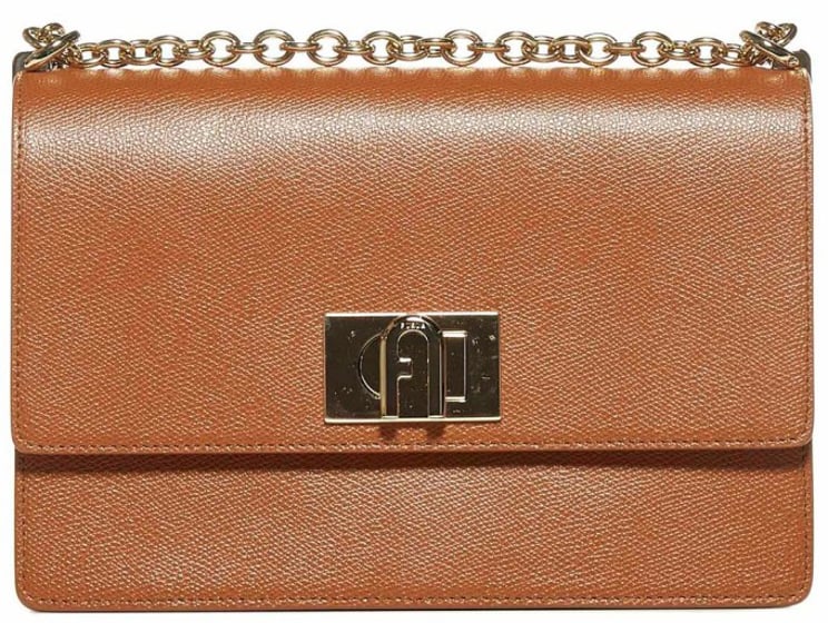 Furla Structured Leather Shoulder Bag With Metallic Clasp