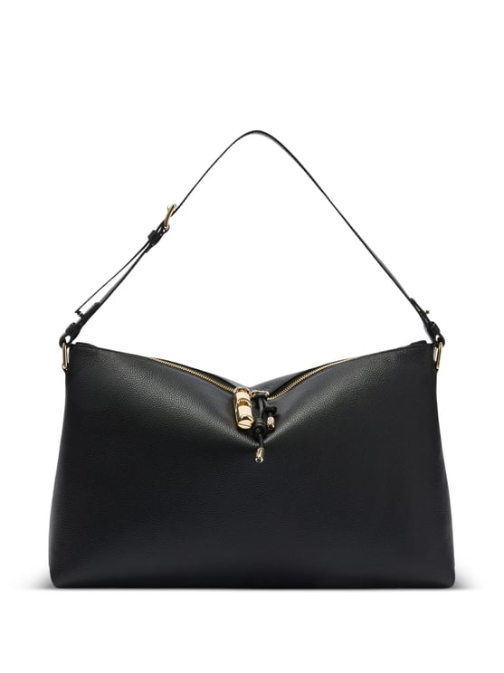 Furla Textured Black Leather Shoulder Bag