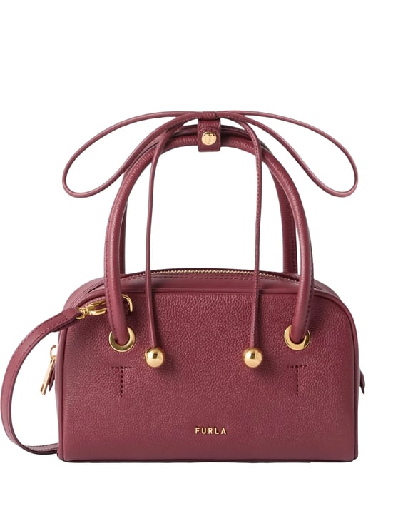 Furla Burgundy Poppy Mini Pebbled Leather Handbag