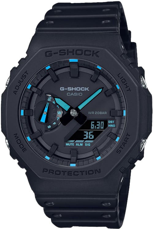 G-Shock G-Shock GA-2100-1A2ER Analoog Digitaal in Zwart Kunstof met Blauwe Accenten