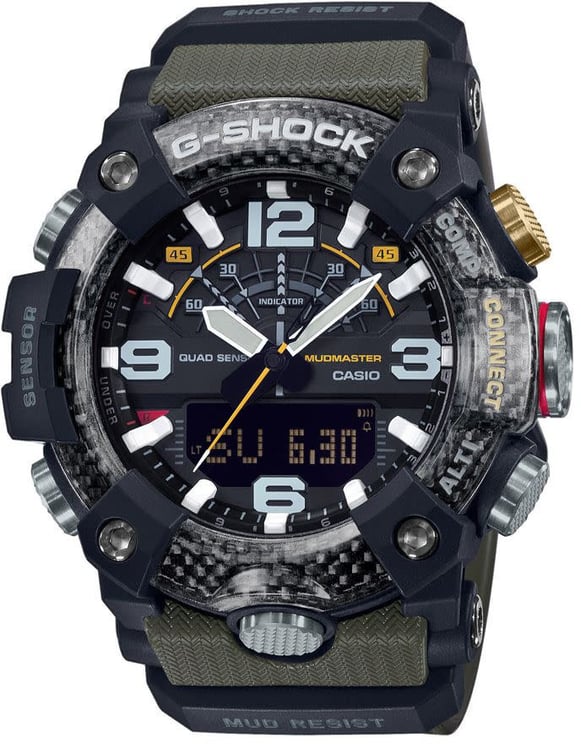G-Shock Casio G-Shock Horloge GG-B100-1A3ER Mudmaster Digitaal Analoog Bluetooth Groen Carbon Zwart 49mm