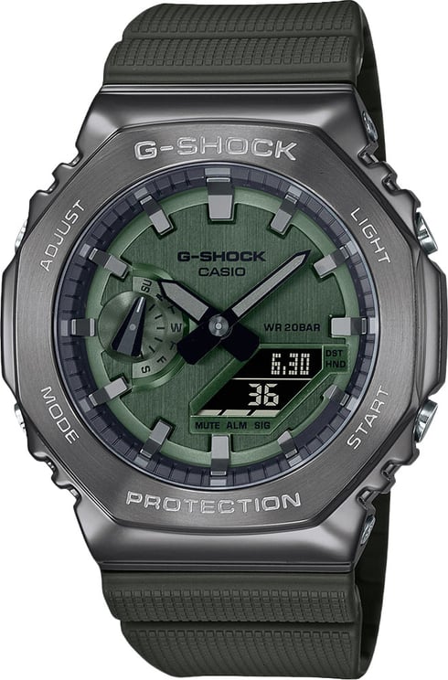 G-Shock Casio G-Shock Horloge GM-2100B-3AER Staal met Gun Metal Analoog Digitaal met Arm Groene Horlogeband 42mm