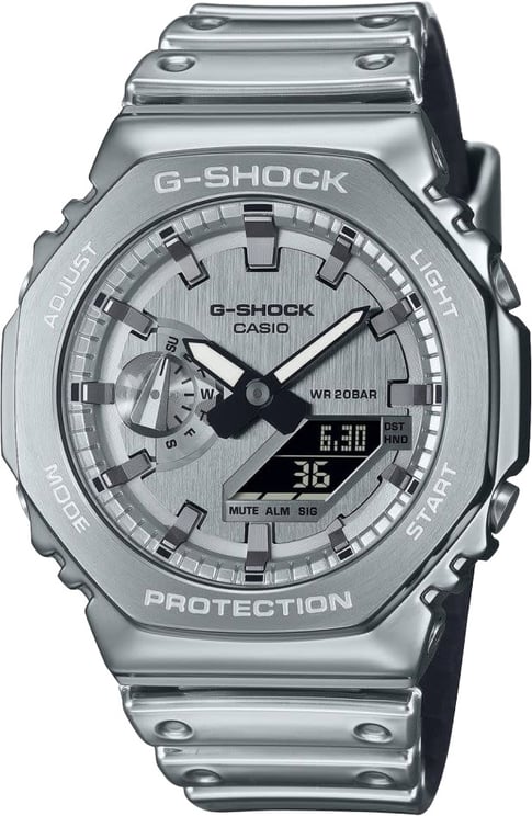 G-Shock G Shock Horloge GM-2100YM-8AER Analoog Digitaal Fine Metallic Zilverkleurig