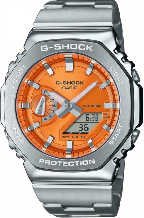G-Shock G-Shock Horloge GM-2110D-4AER Staal Analoog Digitaal met Oranje Wijzerplaat