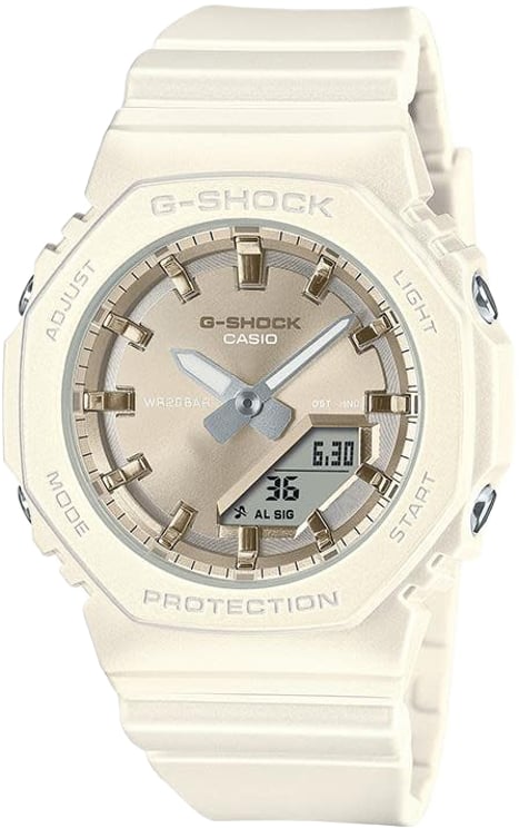 G-Shock G-Shock Horloge GMA-P2100ST-7AER Digitaal Analoog Parelmoer Band met Metallic Wijzerplaat 46mm Waterdichtheid 200 Meter