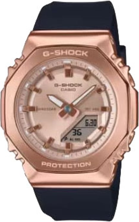 G-Shock Casio G-Shock Horloge GM-S2110PG-1A4ER Analoog Digitaal Staal met Rosegouden Plating en Zwarte Horlogeband 200m Waterdicht  39mm
