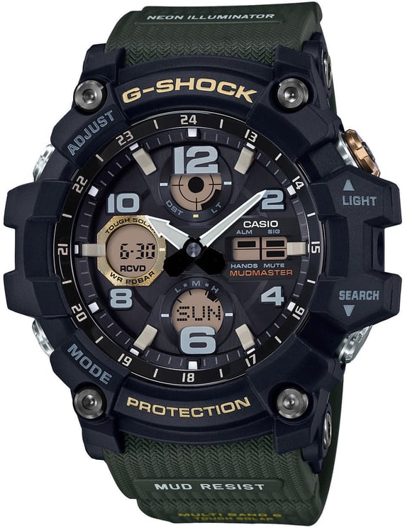 G-Shock Casio G-Shock Horloge GWG-100-1A3ER Mudmaster Solar Radio Controlled Analoog Digitaal Zwart Groen 54mm