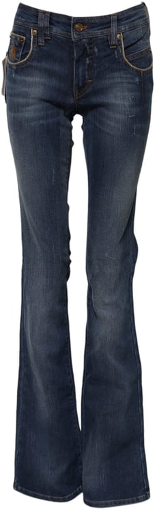 Galliano John Galliano Blue Cotton Mid Waist Wide Leg Denim Jeans