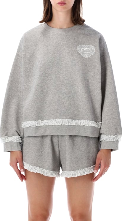 Ganni Lace Crewneck Fleece Paloma Grey