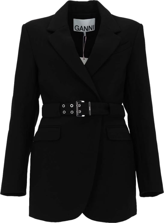 Ganni BLAZER IN CREPE CON CINTURA