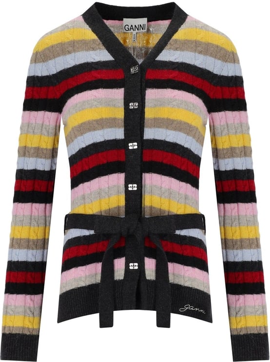 Ganni GANNI MULTICOLOR STRIPED CARDIGAN WITH BELT