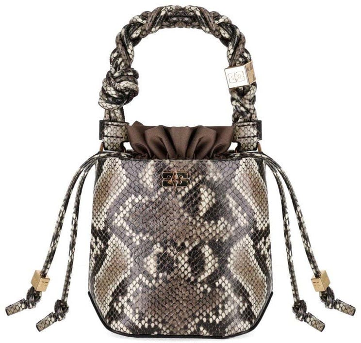 Ganni GANNI BOU BUCKET BAG WITH PYTHON PRINT