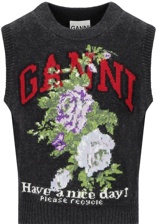 Ganni GANNI FLOWERS GREY VEST