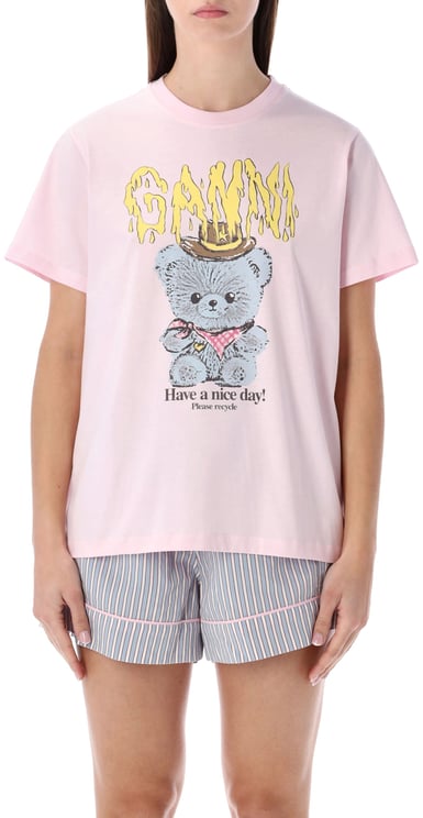 Ganni Ganni pink Cowboy Bear graphic t-shirt
