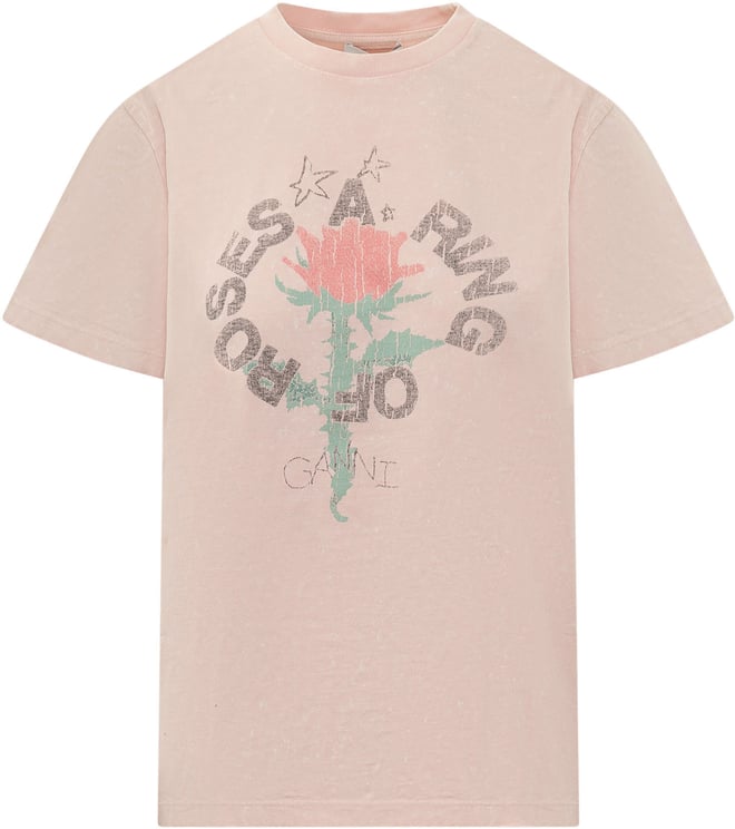 Ganni T-shirt Oversized con Stampa Grafica