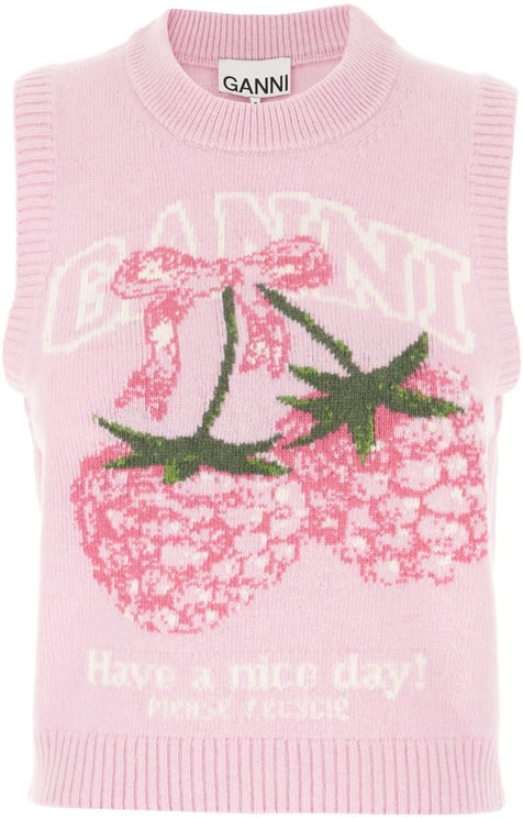 Ganni Ganni Pink wool blend vest