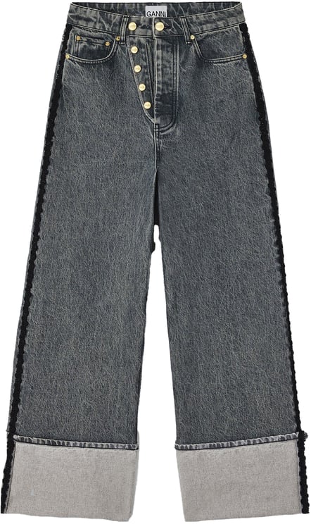 Ganni Stijve denim jeans met dubbele gulp en wijde pijpen