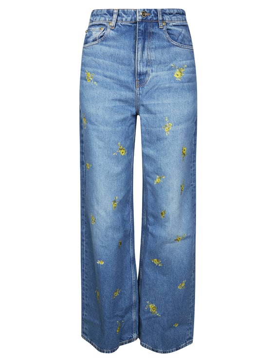Ganni Mid-Blue Flower Printed Baggy Jeans