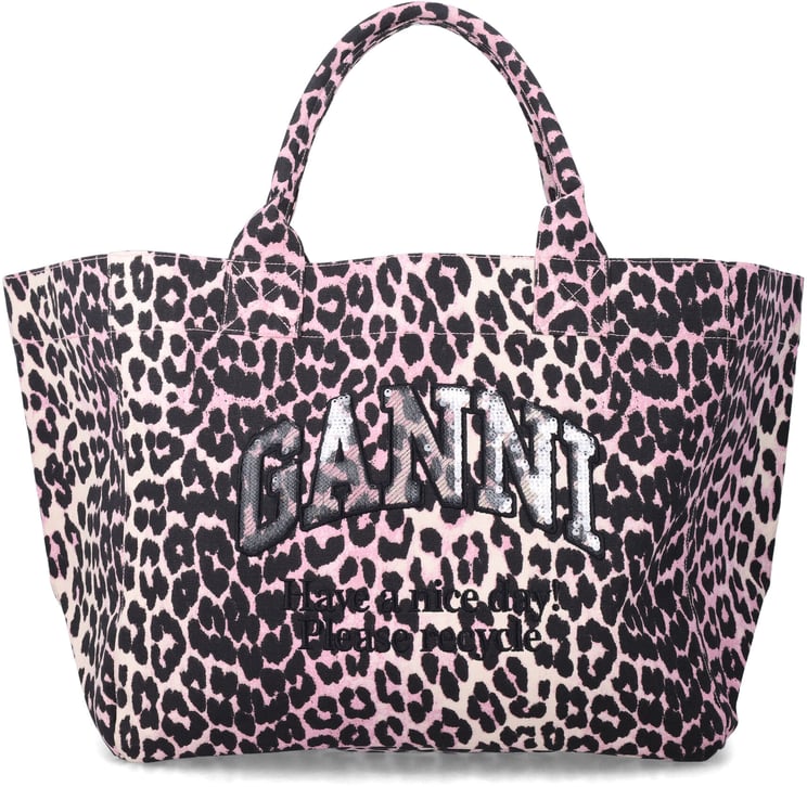 Ganni Shopper Xxl Printed Sequin Mauve Leo