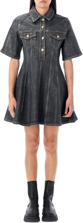 Ganni Foil Denim Mini Dress Washed Black