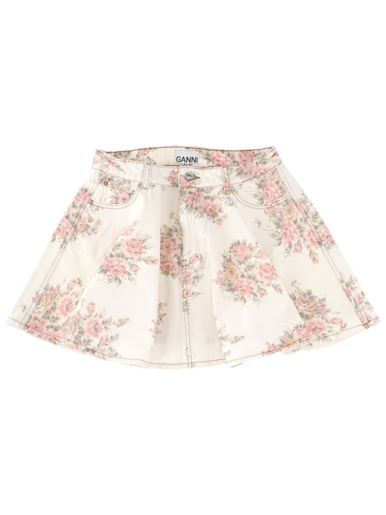 Ganni Ivory Flared Denim Mini Skirt