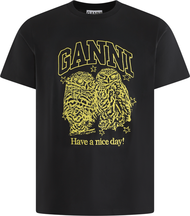 Ganni Dames Owls Relaxed T-Shirt Zwart