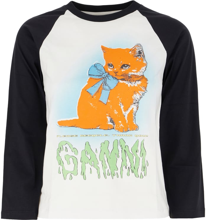 Ganni Ganni Two-tone cotton t-shirt