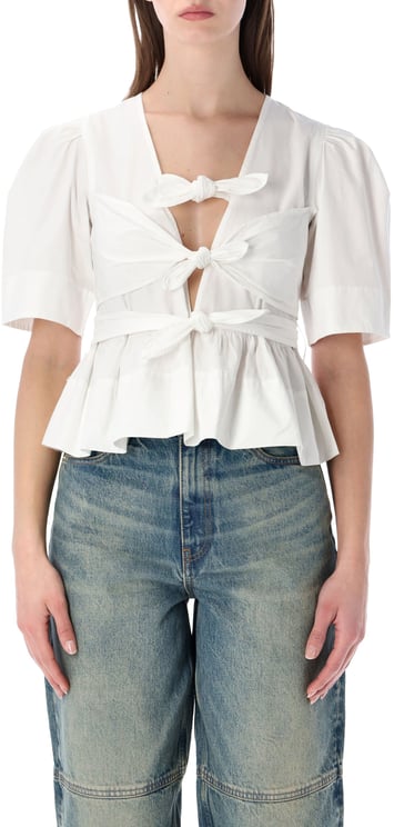 Ganni Cotton Long Top Knot Birght White