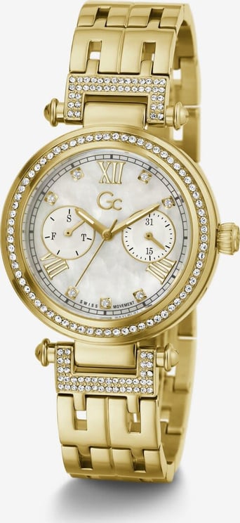 GC GC Horloge Y78002L1MF Staal met Geelgoude Plating Quartz Swiss Made gezet met Swarovski Steentjes