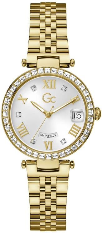 GC GC Horloge Z01022L6 Flair Crystal Staal met Geelgouden Plating Quartz Swiss Made met Zirkonia 34mm