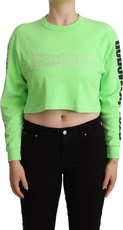GCDS GCDS Mint Green Printed Long Sleeves Cropped Top Sweater