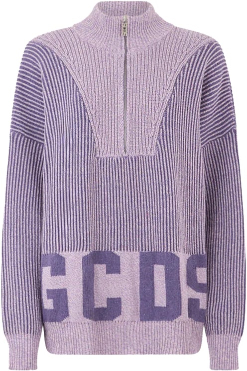 GCDS Ribbed Low Logo Half Zip Cotton Sweater