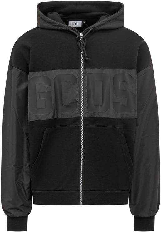GCDS GCDS Felpa con Cappuccio Nera Logo in Rilievo