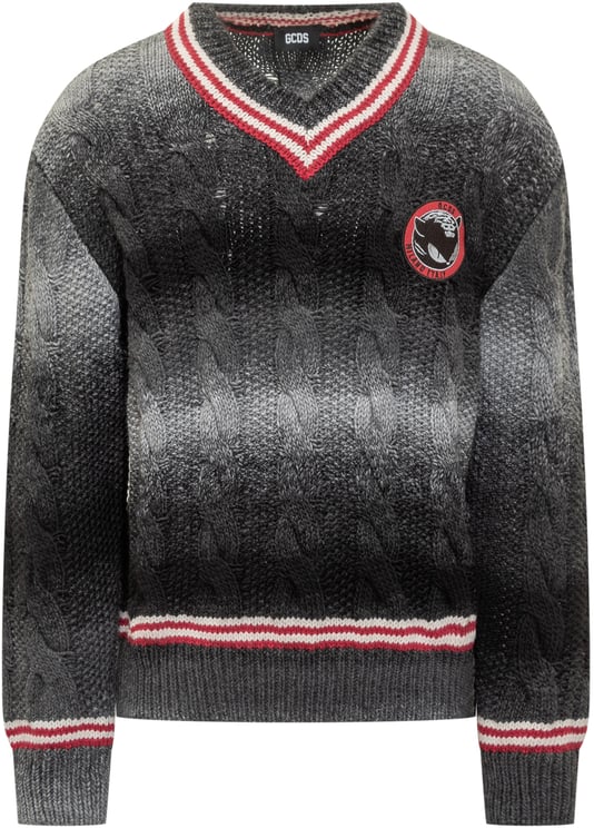 GCDS GCDS Maglione a Treccia con Scollo a V