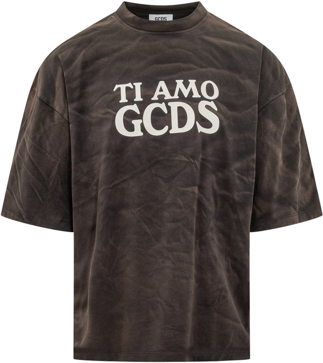 GCDS GCDS T-shirt Marrone con Stampa Ti Amo