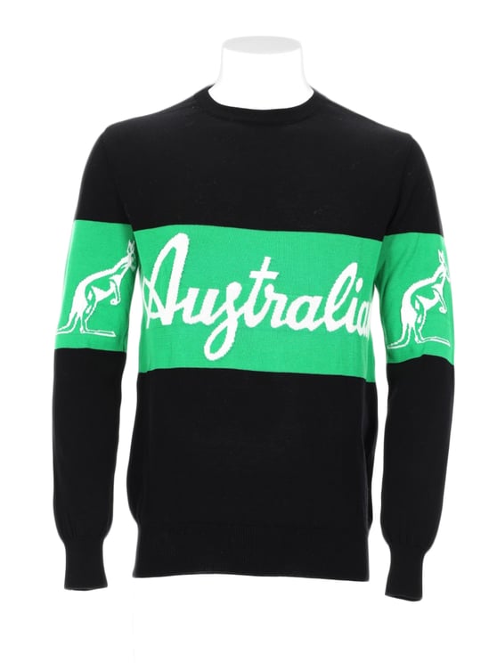 GCDS Graphic Black Sweater With Green Accent And Iconic Motifs
