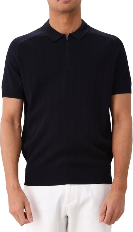 Genti Genti Gebreide Polo Blauw Zip SS