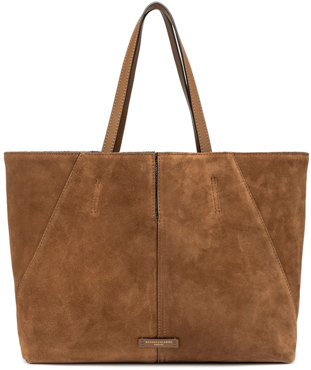 Gianni Chiarini Maya Warm Brown Suede Structured Tote