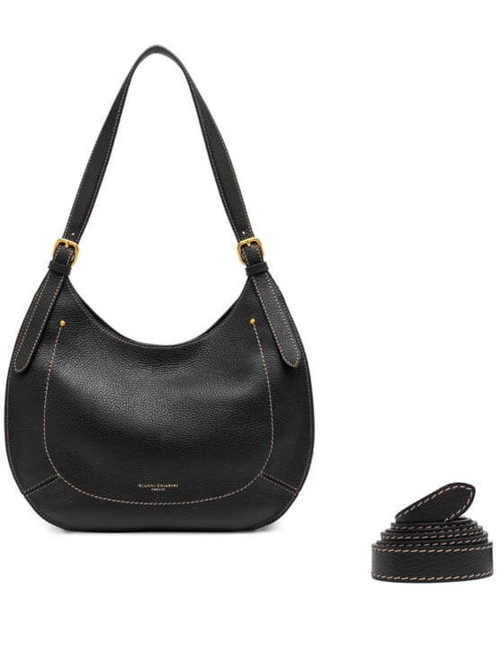 Gianni Chiarini Crescent-Shaped Textured Leather Handbag with Gold-Tone Accents